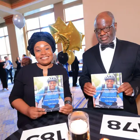 Treena Glover and Andre sharing Colorful Memoirs at the Envision Unlimited Bright Futures Ball in April 2024