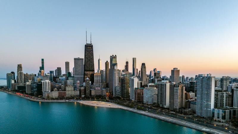 Chicago skyline viewed from Lake Michigan.